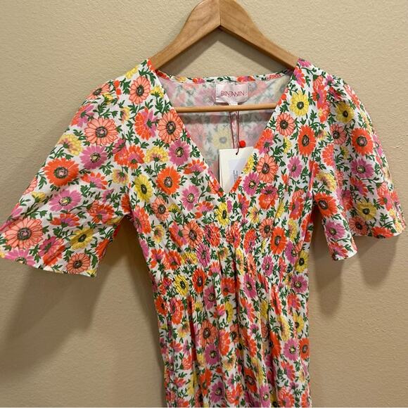 NWT Banjanan Pink Red Floral V Neck Maxi Dress Small - Picture 11 of 13